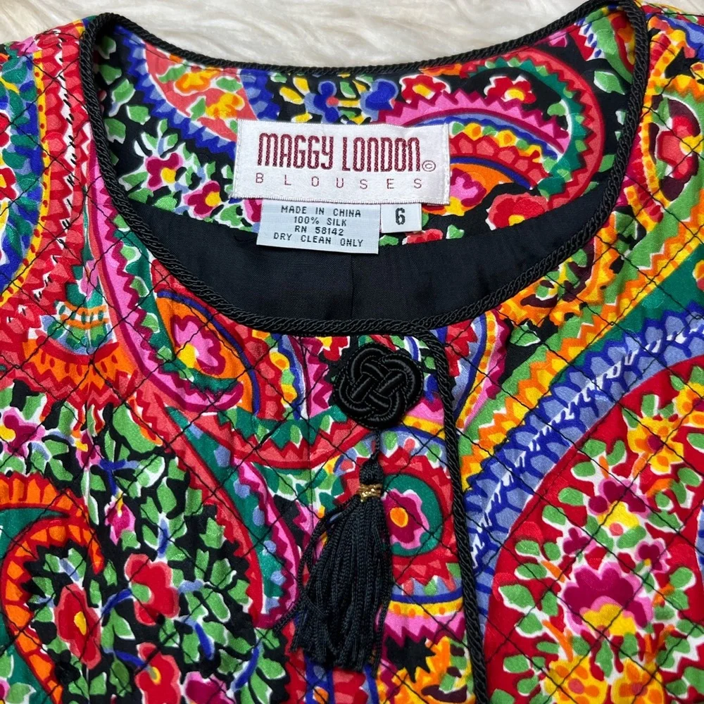 Women's‎ Maggy London 100% Silk Paisley Quilted Jacket With Corded Edging Size 6
